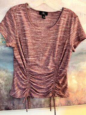I.N. San Francisco Heathered Mauve Ruched Short Sleeve Top